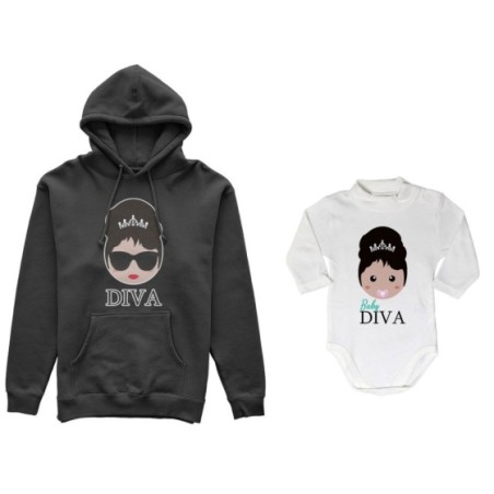Coordinato felpe o body lupetto neonata madre figlio diva baby diva Per la mamma