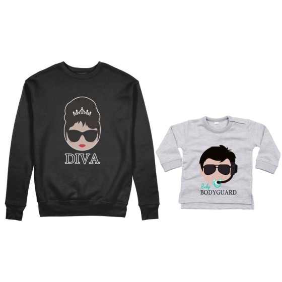 Coordinato felpe o body lupetto neonato madre figlio diva baby bodyguard Per la mamma