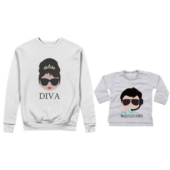 Coordinato felpe o body lupetto neonato madre figlio diva baby bodyguard Per la mamma 2