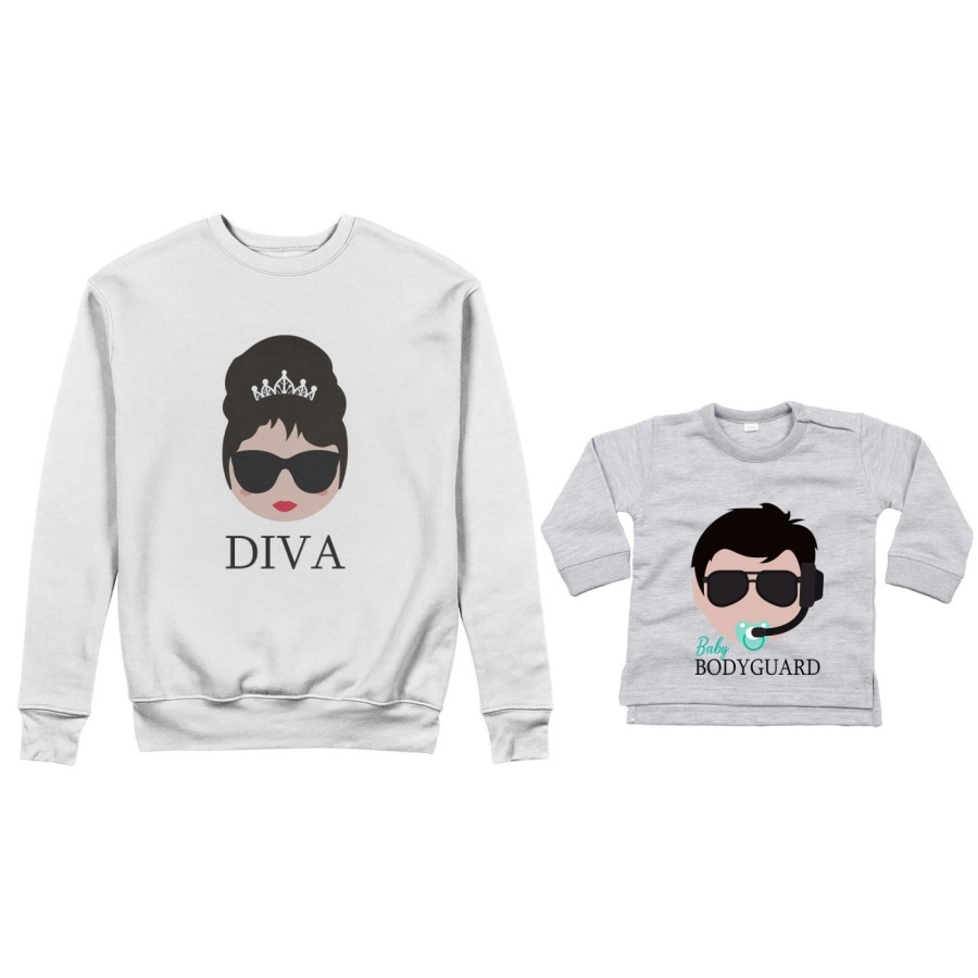 Coordinato felpe o body lupetto neonato madre figlio diva baby bodyguard Per la mamma