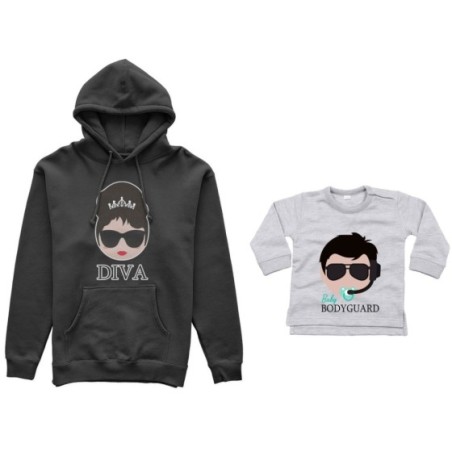 Coordinato felpe o body lupetto neonato madre figlio diva baby bodyguard Per la mamma