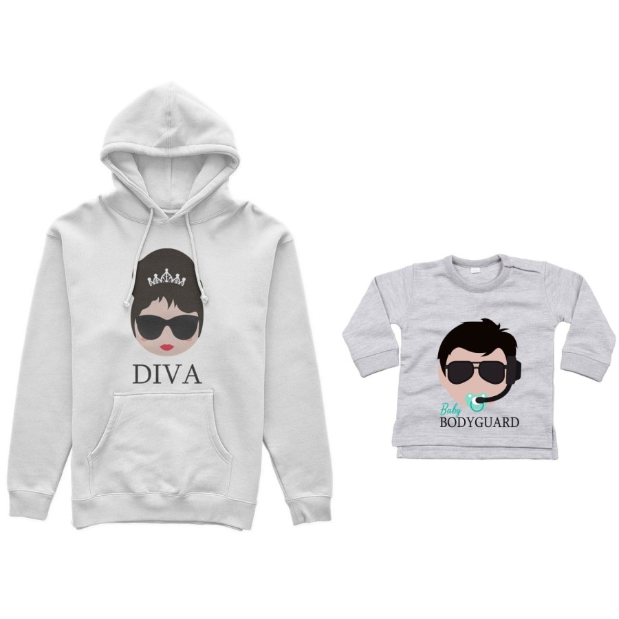 Coordinato felpe o body lupetto neonato madre figlio diva baby bodyguard Per la mamma