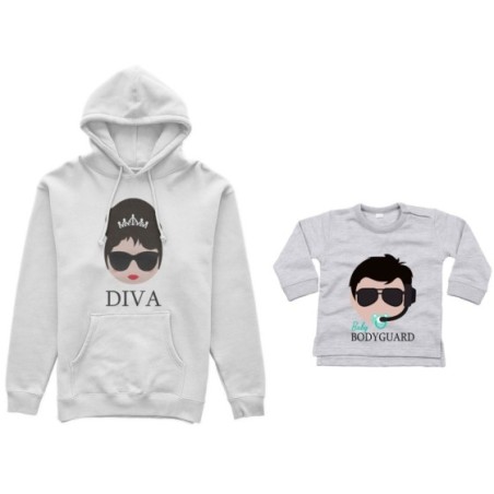 Coordinato felpe o body lupetto neonato madre figlio diva baby bodyguard Per la mamma
