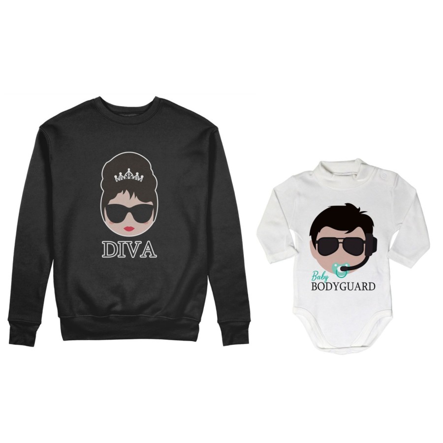 Coordinato felpe o body lupetto neonato madre figlio diva baby bodyguard Per la mamma