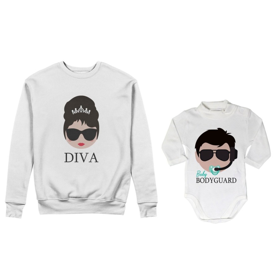 Coordinato felpe o body lupetto neonato madre figlio diva baby bodyguard Per la mamma