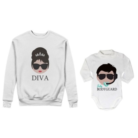 Coordinato felpe o body lupetto neonato madre figlio diva baby bodyguard Per la mamma