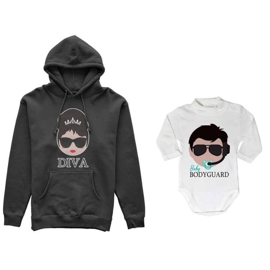 Coordinato felpe o body lupetto neonato madre figlio diva baby bodyguard Per la mamma