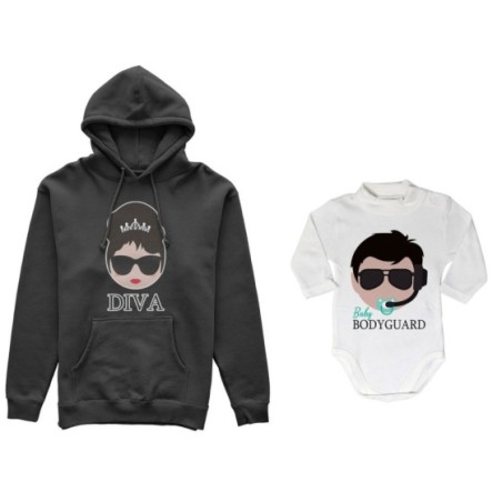 Coordinato felpe o body lupetto neonato madre figlio diva baby bodyguard Per la mamma