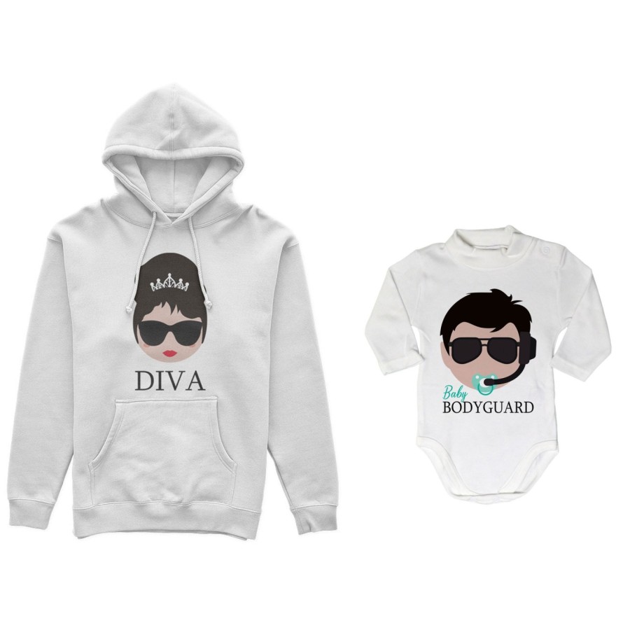 Coordinato felpe o body lupetto neonato madre figlio diva baby bodyguard Per la mamma