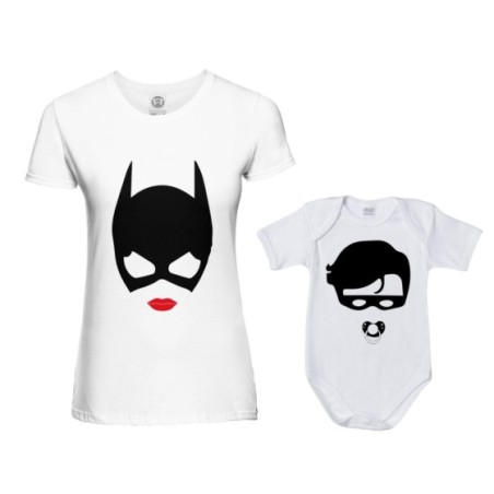 Coordinato t-shirt e body neonato madre figlio catwoman...