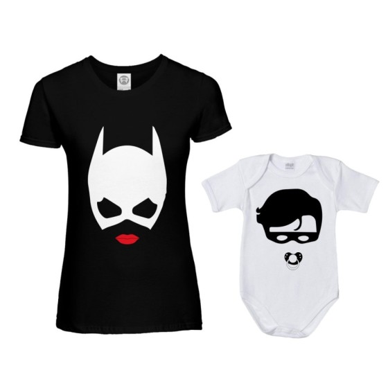 Coordinato t-shirt e body neonato madre figlio catwoman and baby robin Per la mamma 2
