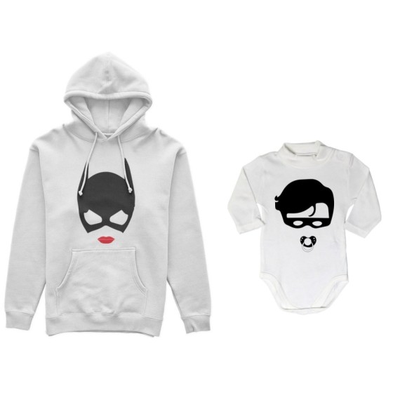 Coordinato felpe o body lupetto neonato madre figlio catwoman and baby robin Per la mamma