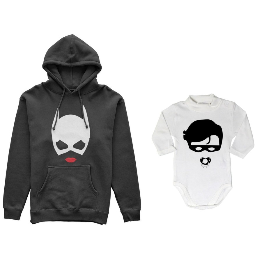 Coordinato felpe o body lupetto neonato madre figlio catwoman and baby robin Per la mamma