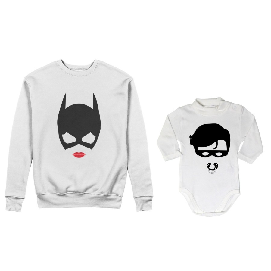 Coordinato felpe o body lupetto neonato madre figlio catwoman and baby robin Per la mamma