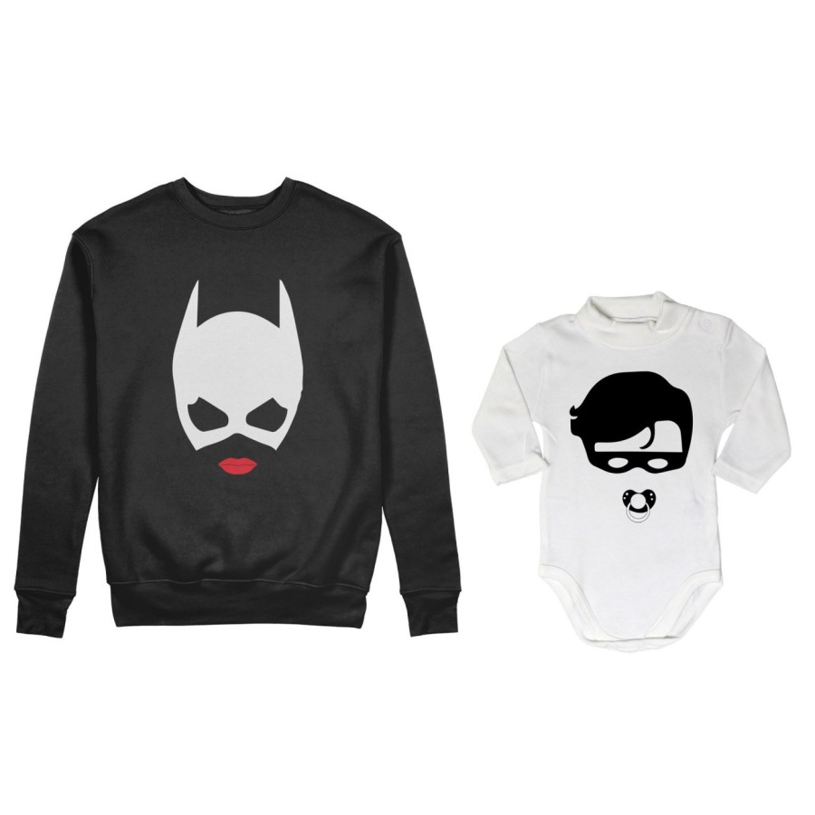 Coordinato felpe o body lupetto neonato madre figlio catwoman and baby robin Per la mamma