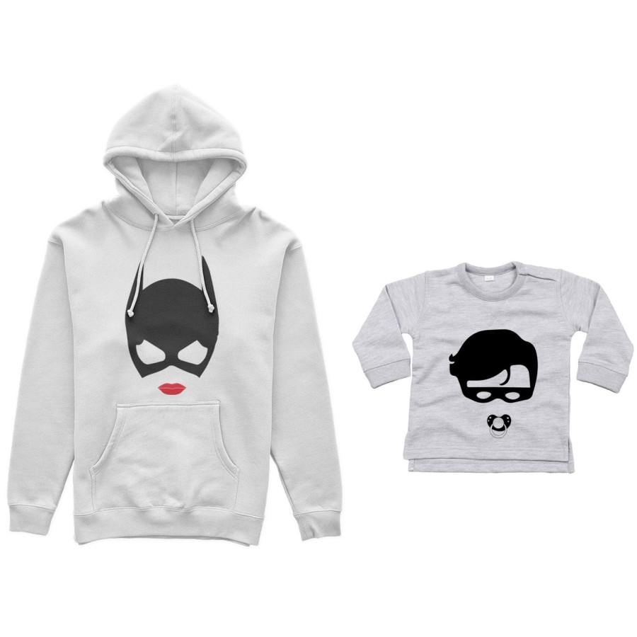 Coordinato felpe o body lupetto neonato madre figlio catwoman and baby robin Per la mamma