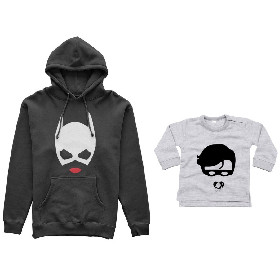 Coordinato felpe o body lupetto neonato madre figlio catwoman and baby robin Per la mamma