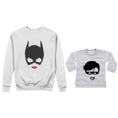 Coordinato felpe o body lupetto neonato madre figlio catwoman and baby robin Per la mamma