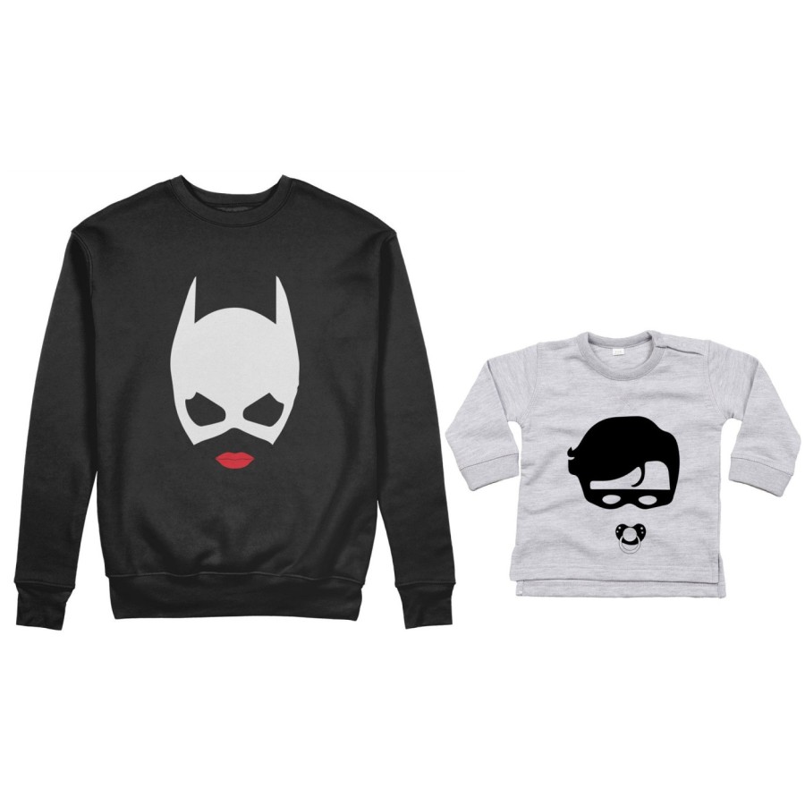 Coordinato felpe o body lupetto neonato madre figlio catwoman and baby robin Per la mamma