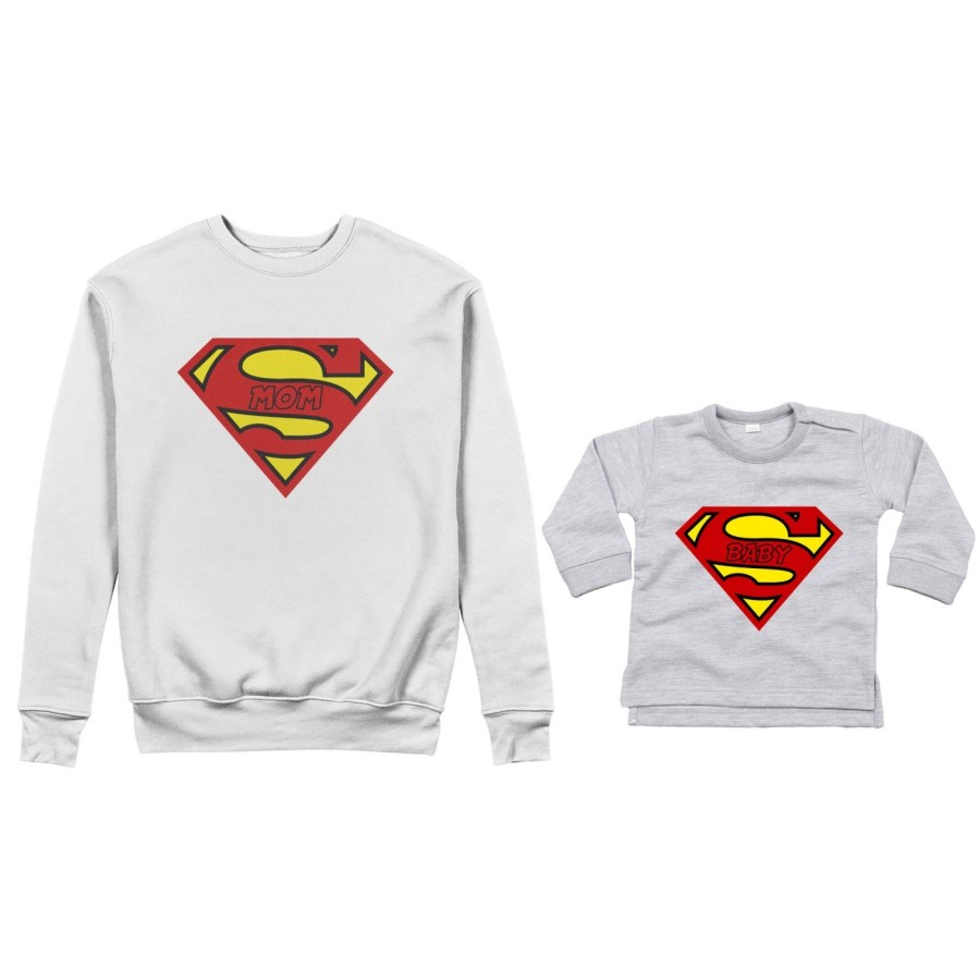 Coordinato felpe o body lupetto neonato madre figlio super mom super baby superman Per la mamma