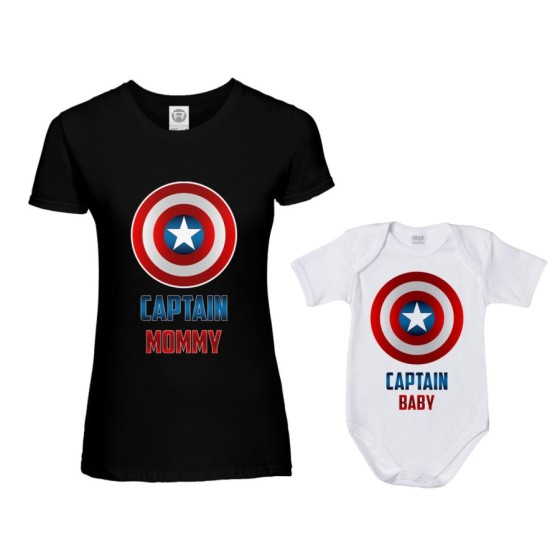 Coordinato t-shirt e body neonato madre figlio captain mommy captain baby Per la mamma