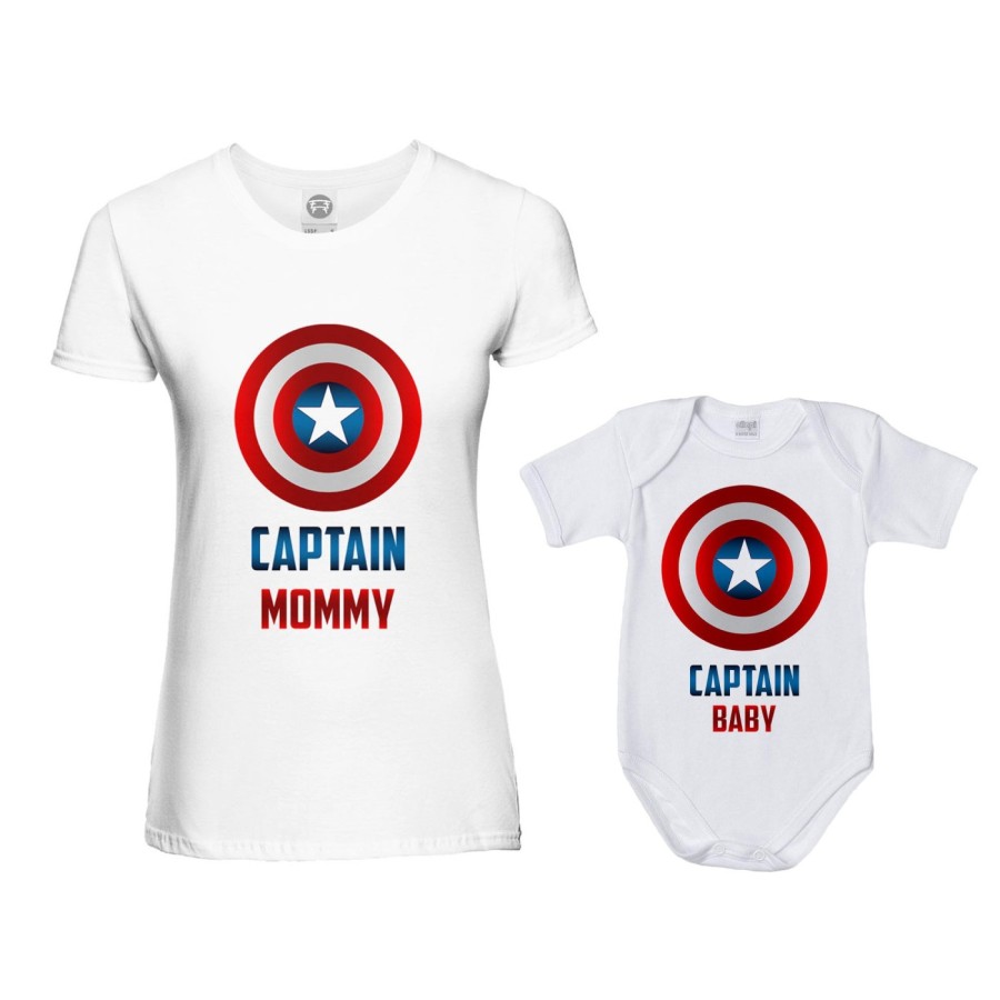 Coordinato t-shirt e body neonato madre figlio captain mommy captain baby Per la mamma