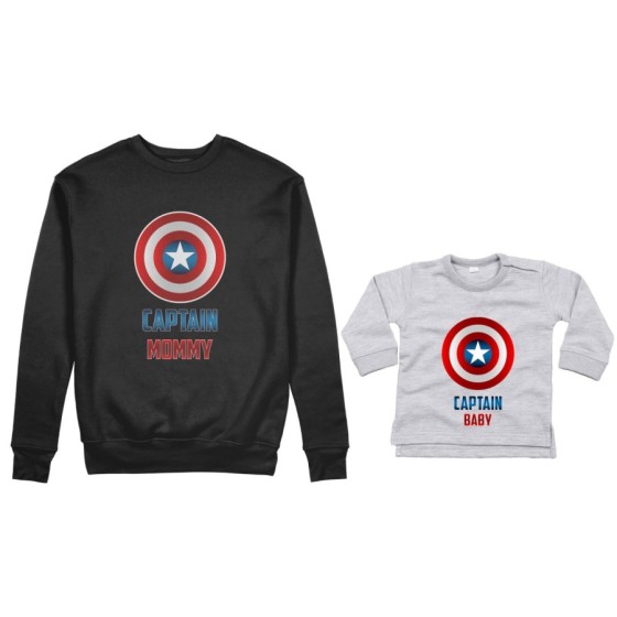 Coordinato felpe o body lupetto neonato madre figlio captain mommy captain baby Per la mamma