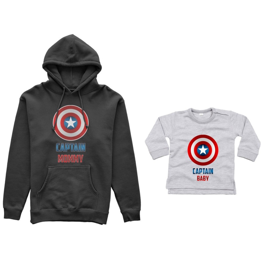 Coordinato felpe o body lupetto neonato madre figlio captain mommy captain baby Per la mamma