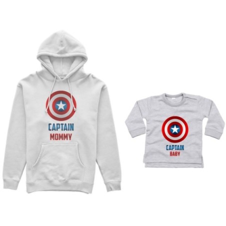 Coordinato felpe o body lupetto neonato madre figlio captain mommy captain baby Per la mamma