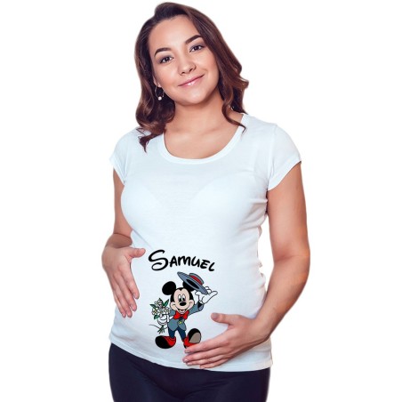 Maglia premaman personalizzata con nome topolino gentleman