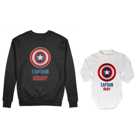 Coordinato felpe o body lupetto neonato madre figlio captain mommy captain baby Per la mamma