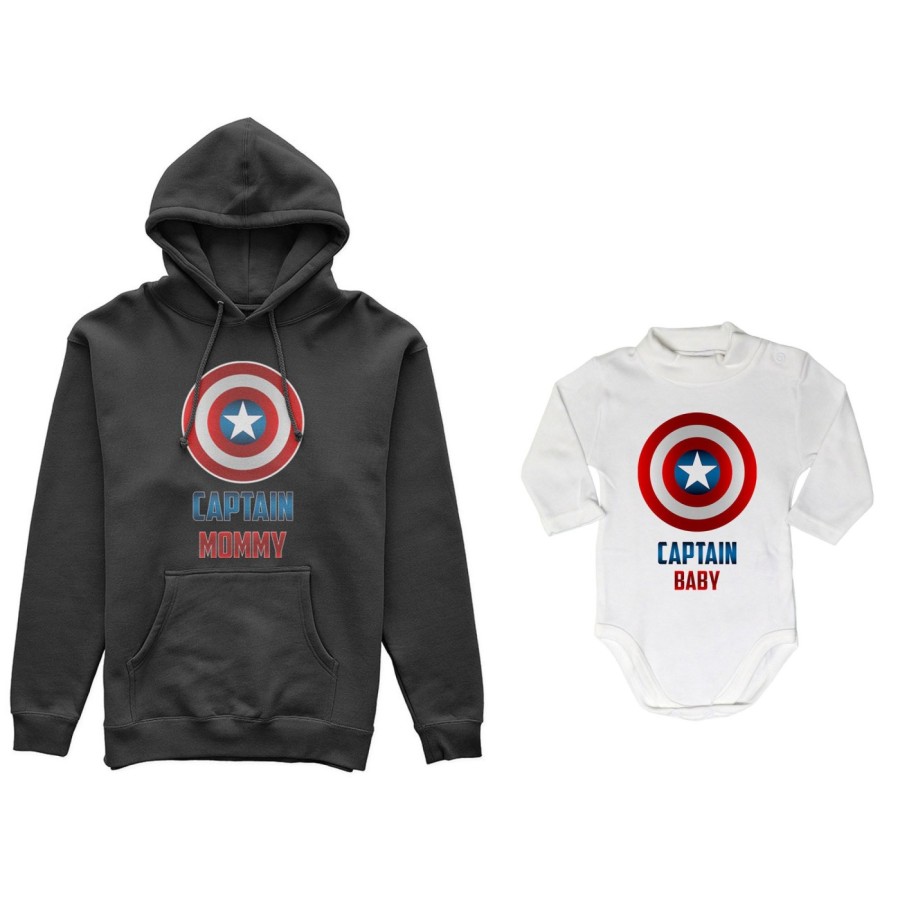 Coordinato felpe o body lupetto neonato madre figlio captain mommy captain baby Per la mamma