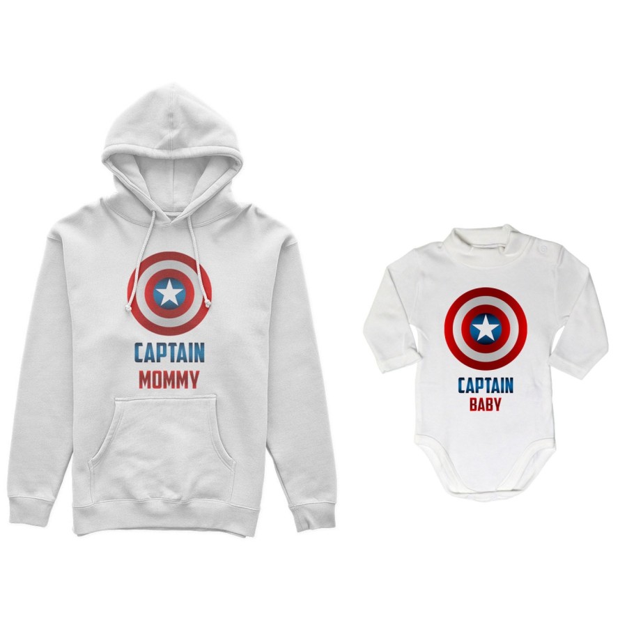 Coordinato felpe o body lupetto neonato madre figlio captain mommy captain baby Per la mamma