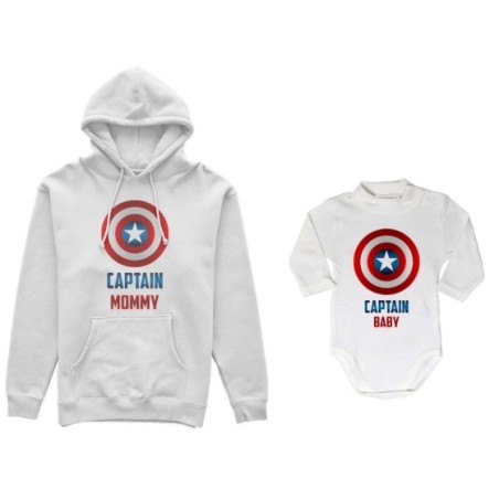 Coordinato felpe o body lupetto neonato madre figlio captain mommy captain baby Per la mamma