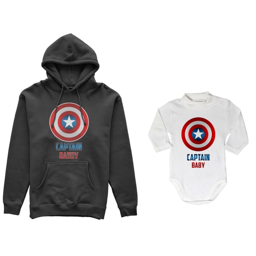 Coordinato felpe o body lupetto neonato padre figlio captain daddy captain baby Per il papà