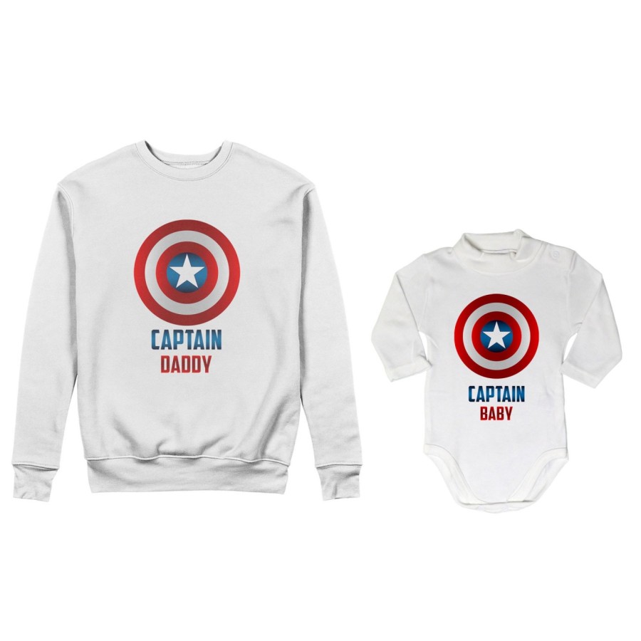 Coordinato felpe o body lupetto neonato padre figlio captain daddy captain baby Per il papà
