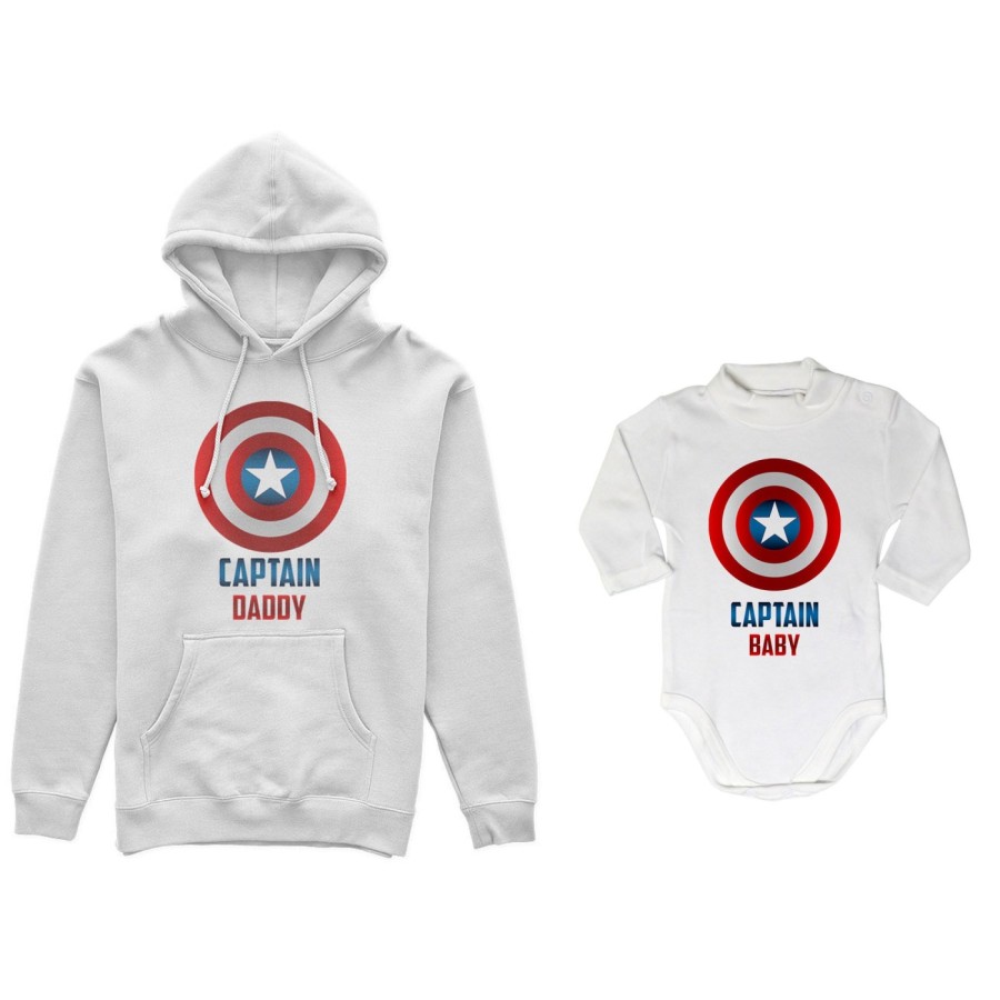 Coordinato felpe o body lupetto neonato padre figlio captain daddy captain baby Per il papà
