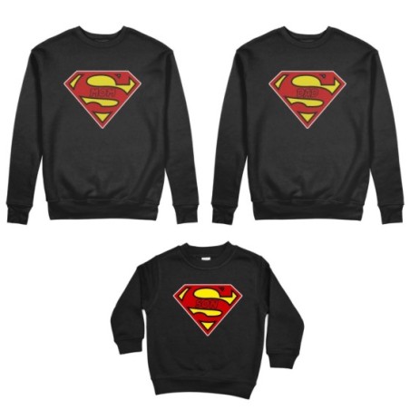 Tris felpe adulti bambino super dad super mom super son...
