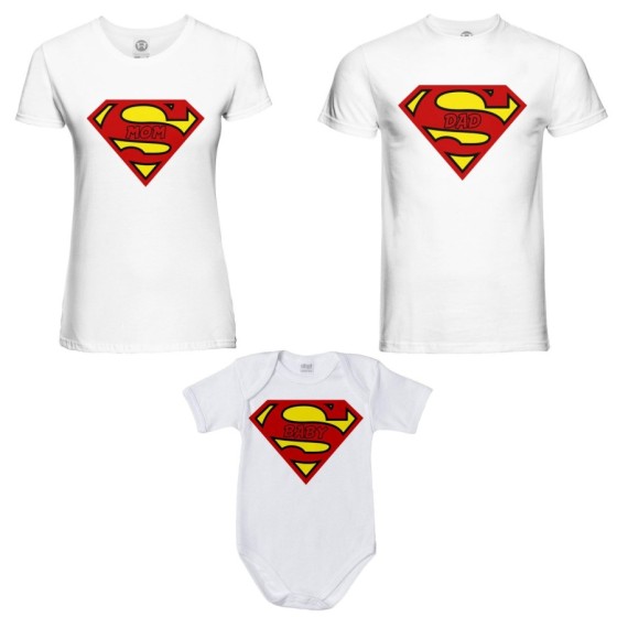 Tris t-shirt adulti e body neonato super dad super mom super baby superman Per la famiglia 2