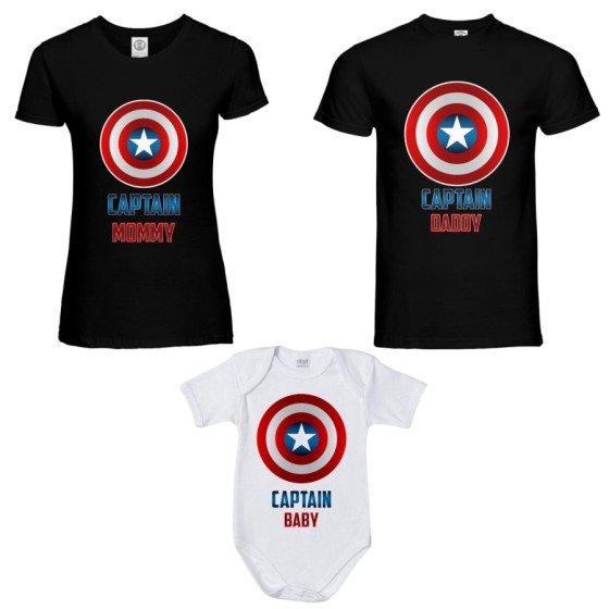 Tris t-shirt adulti e body neonato captain daddy captain mommy captain baby Per la famiglia 2