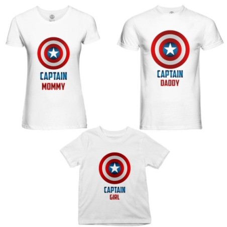Tris t-shirt adulti bambino captain daddy captain mommy...