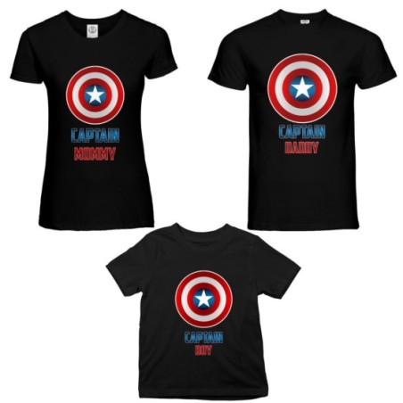 Tris t-shirt adulti bambino captain daddy captain mommy captain boy captain girl Per la famiglia