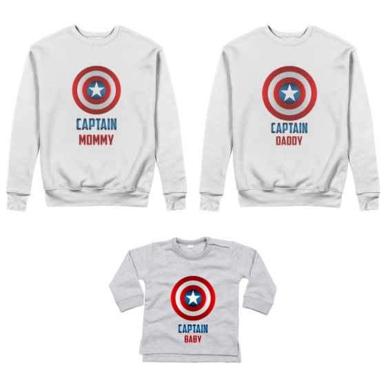 Tris felpe adulti neonato o body lupetto neonato captain daddy captain mommy captain baby Per la famiglia