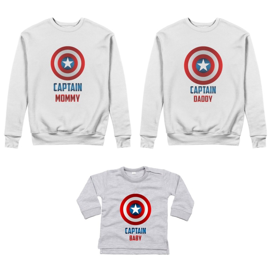 Tris felpe adulti neonato o body lupetto neonato captain daddy captain mommy captain baby Per la famiglia
