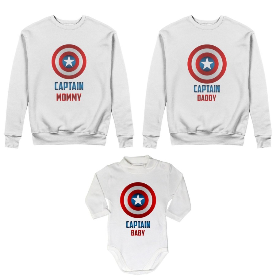 Tris felpe adulti neonato o body lupetto neonato captain daddy captain mommy captain baby Per la famiglia