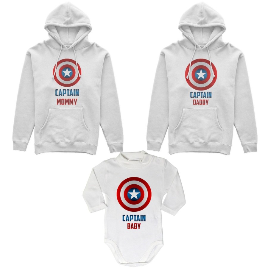 Tris felpe adulti neonato o body lupetto neonato captain daddy captain mommy captain baby Per la famiglia
