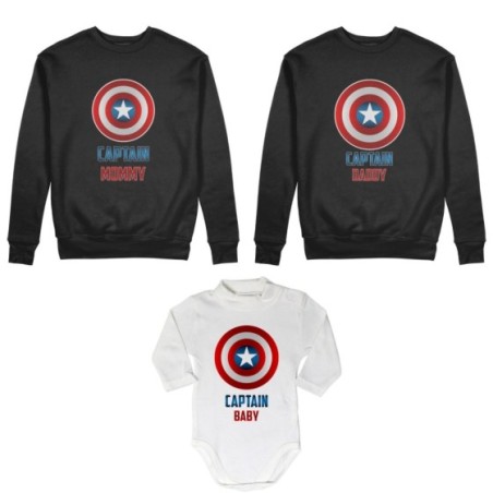 Tris felpe adulti neonato o body lupetto neonato captain daddy captain mommy captain baby Per la famiglia