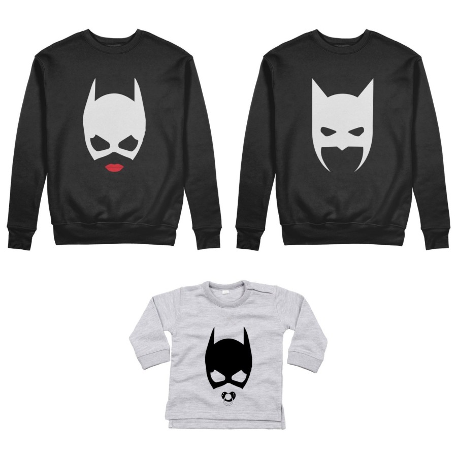 Tris felpe adulti neonato o body lupetto neonato batdad catwoman baby catwoman Per la famiglia