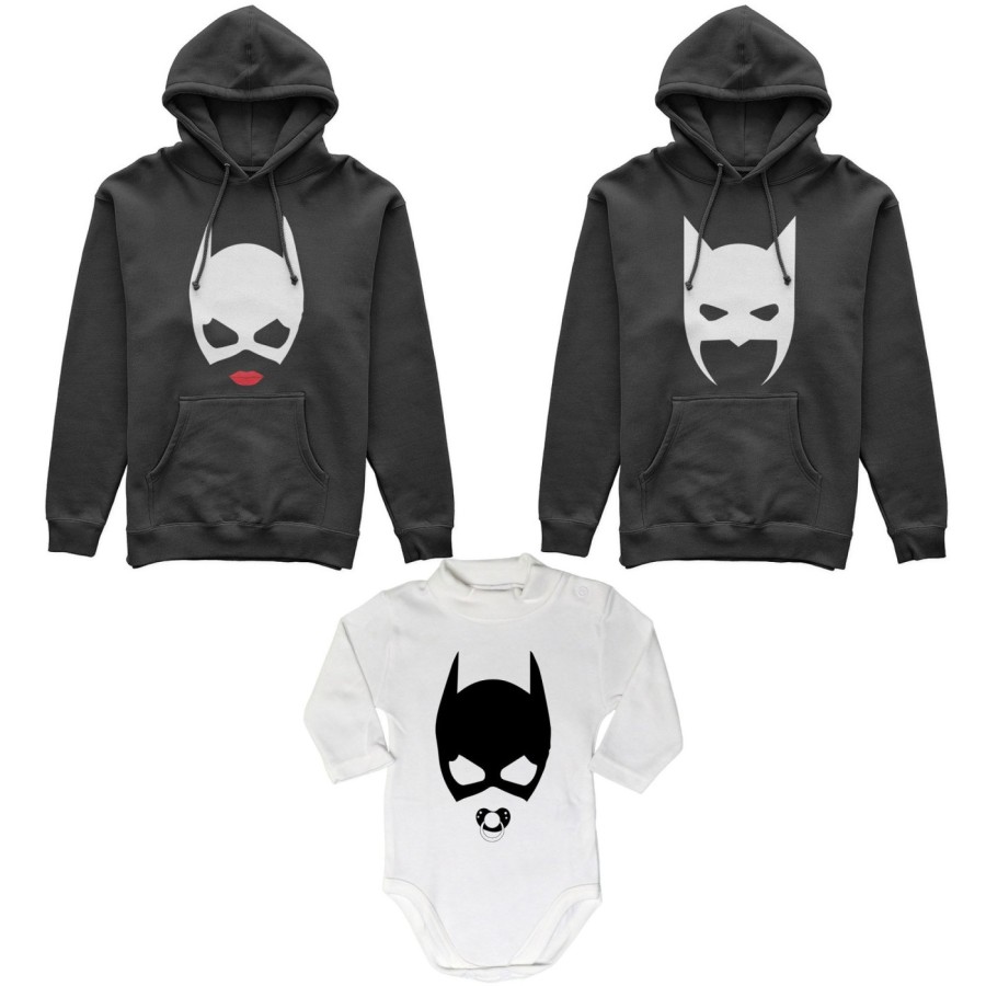 Tris felpe adulti neonato o body lupetto neonato batdad catwoman baby catwoman Per la famiglia