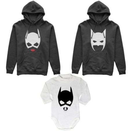 Tris felpe adulti neonato o body lupetto neonato batdad catwoman baby catwoman Per la famiglia